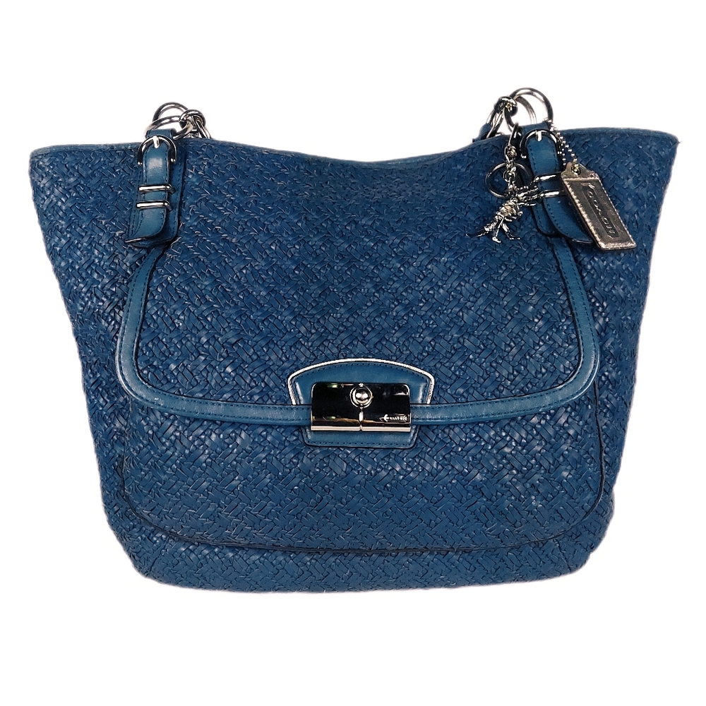 XLG COACH RARE/HTF LUXURY KNOT WEAVE KRISTIN TOTE w/COACH REXY CHARM